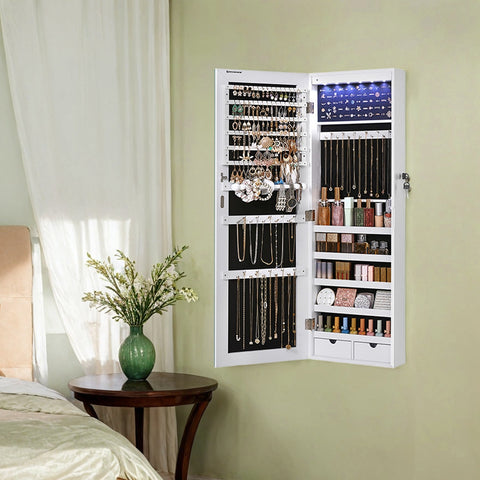 Rootz Mirror Jewelry Cabinet - Hanging Mirror Cabinet - Wall Cabinet - LED Lighting - 37cm x 9.3cm x 108cm