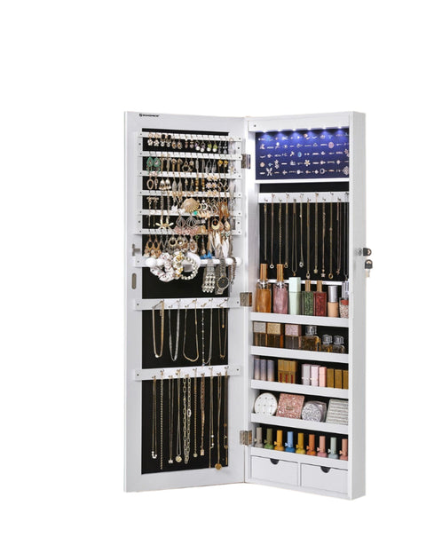 Rootz Mirror Jewelry Cabinet - Hanging Mirror Cabinet - Wall Cabinet - LED Lighting - 37cm x 9.3cm x 108cm