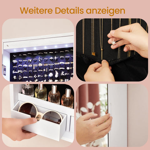 Rootz Mirror Jewelry Cabinet - Hanging Mirror Cabinet - Wall Cabinet - LED Lighting - 37cm x 9.3cm x 108cm