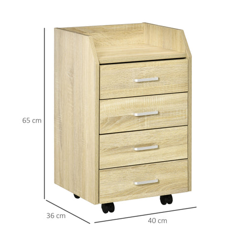 Rootz Office Storage Rolling Container - Mobile File Organizer - 4 Drawer Cabinet - Easy Movement - 40L x 36W x 65H cm