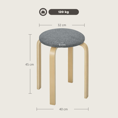Rootz 4-Set Upholstered Stackable Stool - Space-Saving Seating - Stack Stools - Comfort Foam - Ø40 x 45H cm