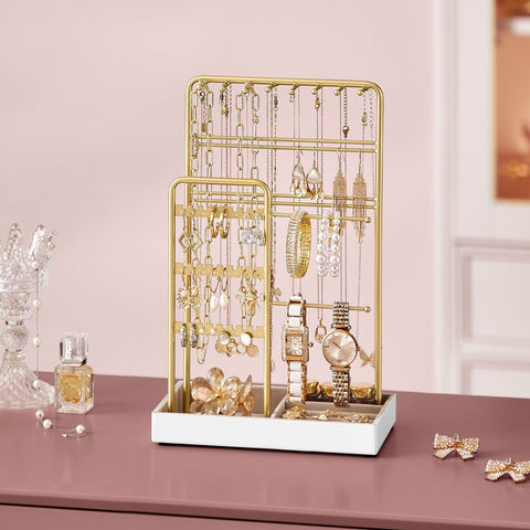 Rootz Jewelry Stand - Earring Holder - Necklace Organizer - Metal Frame - Velvet Lining - 11.5cm x 19.6cm x 30.8cm