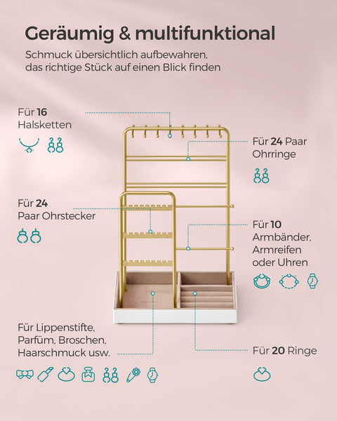 Rootz Jewelry Stand - Earring Holder - Necklace Organizer - Metal Frame - Velvet Lining - 11.5cm x 19.6cm x 30.8cm