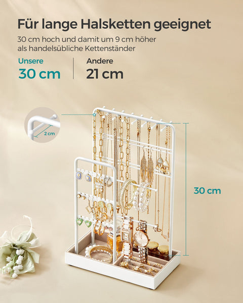 Rootz Jewelry Stand - Metal Frame - Gift Display - Space-Saving - 11.5cm x 19.6cm x 30.8cm - White