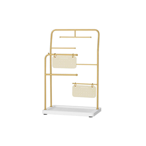 Rootz Metallic Gold Jewelry Stand - Organizer Rack - Earring Holder - Steel Velvet - 13cm x 21.5cm x 33.7cm