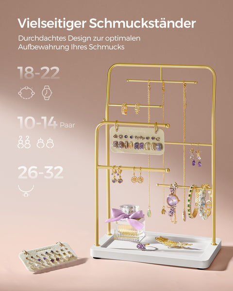 Rootz Metallic Gold Jewelry Stand - Organizer Rack - Earring Holder - Steel Velvet - 13cm x 21.5cm x 33.7cm