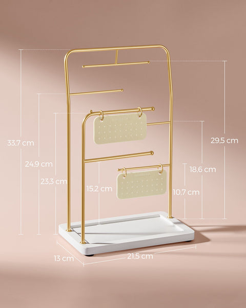 Rootz Metallic Gold Jewelry Stand - Organizer Rack - Earring Holder - Steel Velvet - 13cm x 21.5cm x 33.7cm
