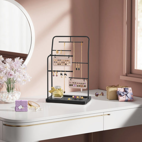 Rootz Jewelry Stand - Earring Holder - Bracelet Display - Steel & Velvet - 13cm x 21.5cm x 33.7cm - Organizer Kit