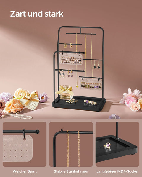 Rootz Jewelry Stand - Earring Holder - Bracelet Display - Steel & Velvet - 13cm x 21.5cm x 33.7cm - Organizer Kit