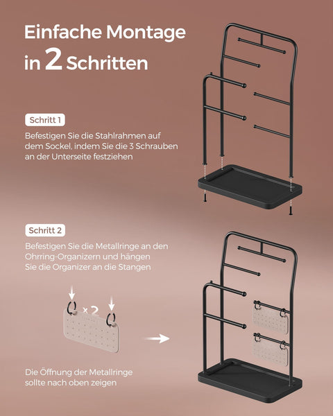 Rootz Jewelry Stand - Earring Holder - Bracelet Display - Steel & Velvet - 13cm x 21.5cm x 33.7cm - Organizer Kit