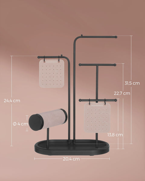 Rootz Jewelry Stand - Earring Organizer - Necklace Holder - Steel and Velvet - 10.8cm x 20.4cm x 31.5cm - Ink Black - Lightweight Display Stand