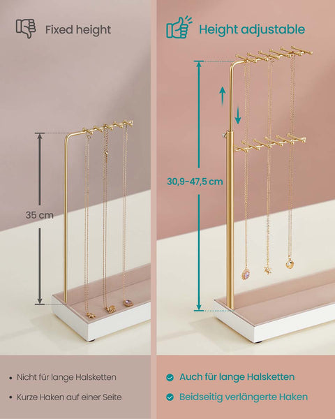 Rootz Jewelry Staircase - Gold Display Stand - Metal Organizer - Velvet Lining - Space-Saving - 10cm x 30.6cm x (30.9-47.5)cm