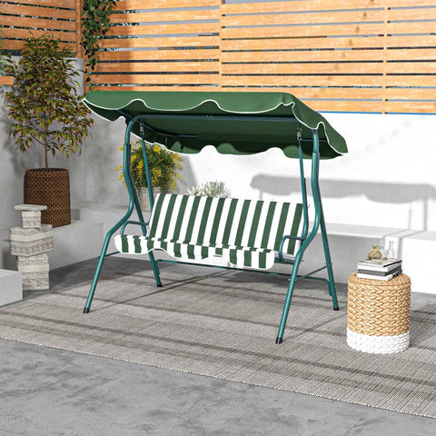 Rootz Hollywood Swing - Garden Lounger - Rocking Bench - Weather Resistant - 3 Seater - Sun Canopy - Metal-polyester-foam - Green-White - 170L x 110W x 153H cm
