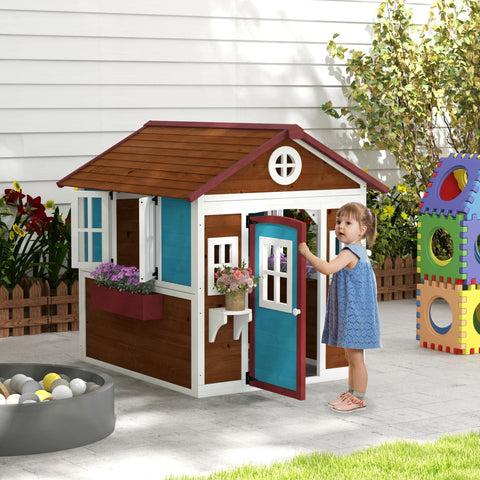 Rootz Children's Wooden Playhouse - Outdoor Garden Play House - Kids Play Hut - Safe & Weatherproof - 114cm x 126.4cm x 135cm
