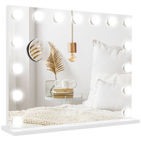 Rootz LED Makeup Mirror - Cosmetic Vanity Mirror - Lighted Mirror - 15 Dimmable Bulbs - USB Port - 58cm x 48cm x 14cm