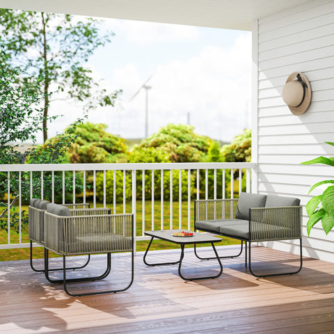 Rootz Poly Rattan Garden Sofa Set - Outdoor Lounge Set - Patio Furniture - Weatherproof - 116 x 60 x 69 cm - Brown/ Grey