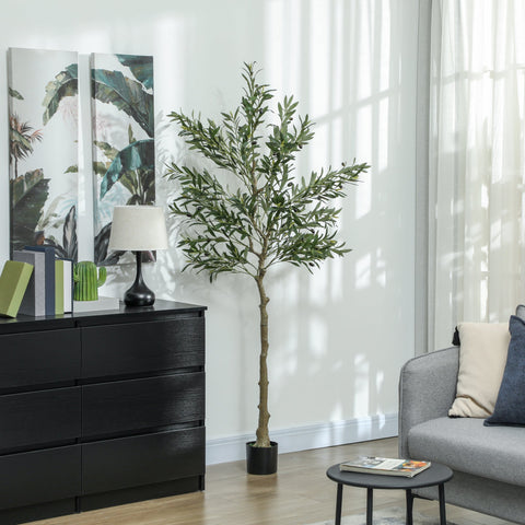 Rootz Decorative Artificial Olive Tree - Faux Plant - Silk Leaves - Low Maintenance - 180cm x Pot: Ø15cm x 12.5cm