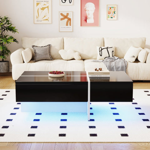 Rootz High Gloss Coffee Table - LED Coffee Table - Modern Coffee Tables - App-Controlled LED Lights - 100L x 50W x 34.5H cm