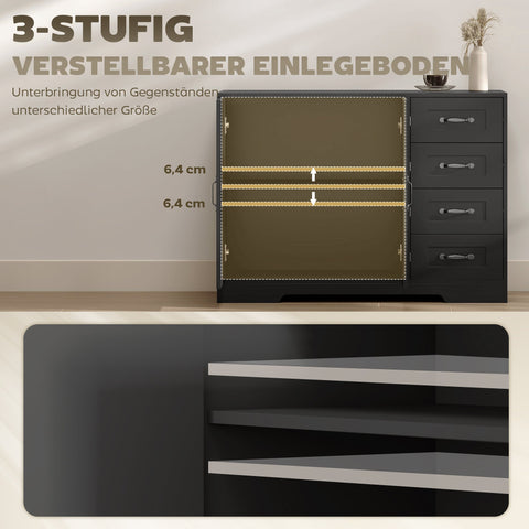 Rootz Black Sideboard - Modern Chest of Drawers - Storage Cabinet - Ample Storage - 105 x 40 x 76 cm