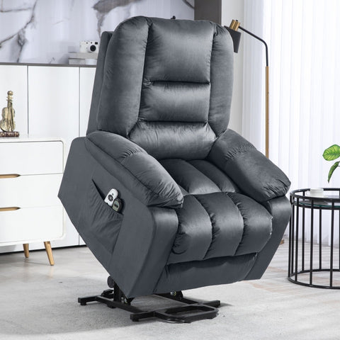Rootz Electric TV Chair with Stand-Up Aid - Recliner Chair - Lift Chair - Ultimate Comfort - Gentle Lifting - Vibrating Massage - 85cm x 94cm x 107cm - Velvet Fabric