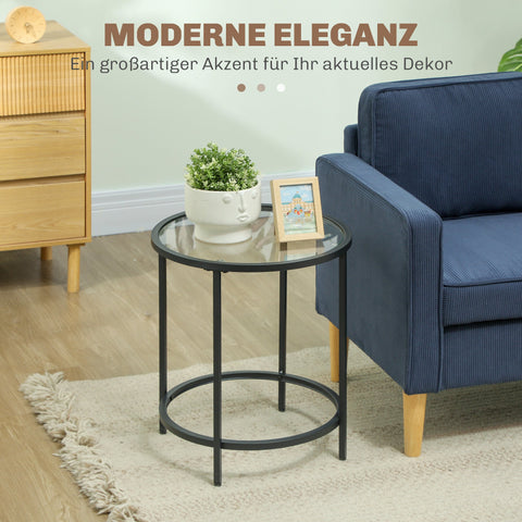 Rootz Round Side Table - Small Coffee Table - Glass Top - Sturdy Frame - Floor Protection - 48cm x 48cm x 54.7cm