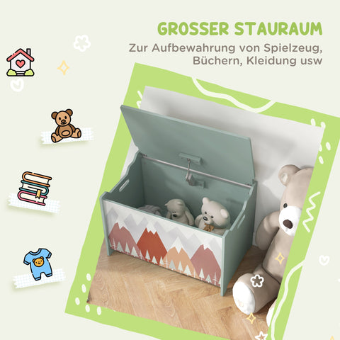 Rootz Storage Box Toy Chest - Toy Organizer - Kids Storage - Safety Hinge - 60L x 37W x 39H cm - Cute Green Animal Design
