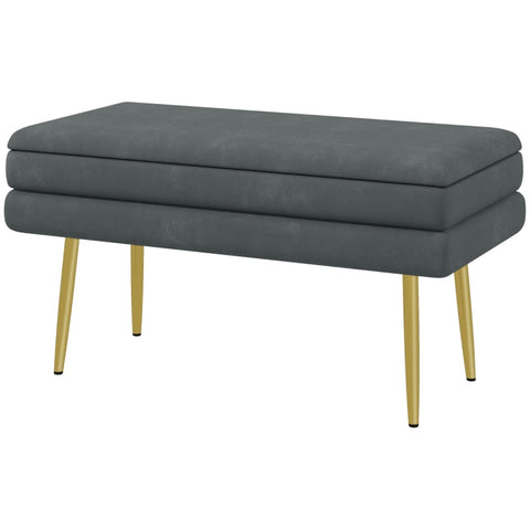 Rootz Upholstered Storage Bench - Accent Bench - Seating Bench - Modern Scandi Design - Ample Storage - Comfortable Seating - 79.5cm x 37.5cm x 43cm - Dark Gray