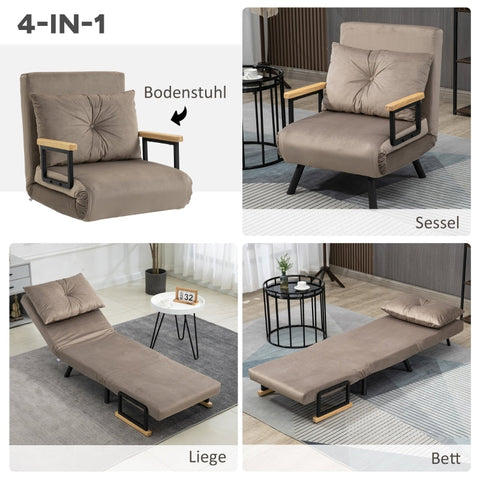Rootz Sleeping Chair - Convertible Sofa Bed - Adjustable Backrest - Robust Steel Frame - Plush Upholstery - Light Brown - 63W x 73D x 81H cm
