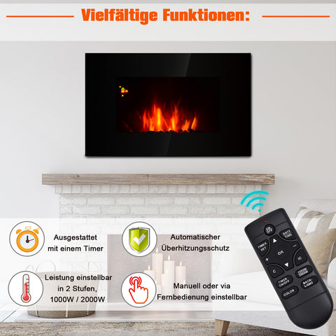 Rootz Electric Fireplace - Wall Fireplace - LED Remote Fireplace - 7 Color Flames - 90cm x 9.5cm x 56cm
