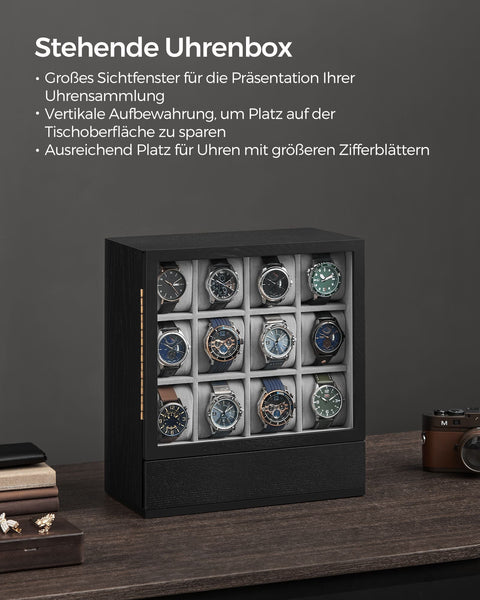 Rootz Watch Box - Watch Organizer - Watch Display Case - Solid Wood Veneer - 15cm x 29.5cm x 32.5cm