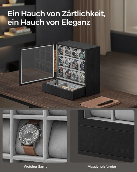 Rootz Watch Box - Watch Organizer - Watch Display Case - Solid Wood Veneer - 15cm x 29.5cm x 32.5cm