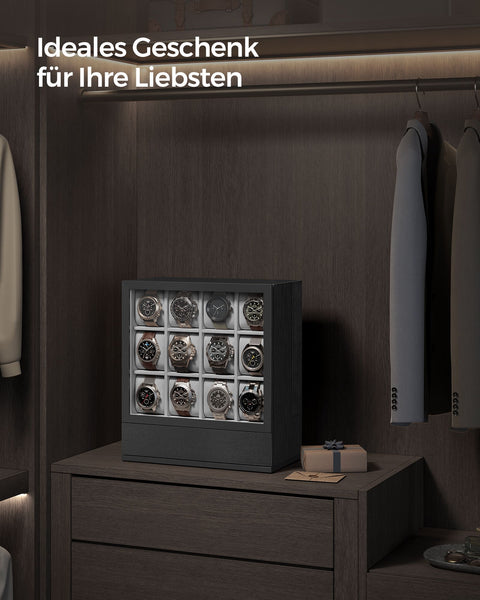 Rootz Watch Box - Watch Organizer - Watch Display Case - Solid Wood Veneer - 15cm x 29.5cm x 32.5cm