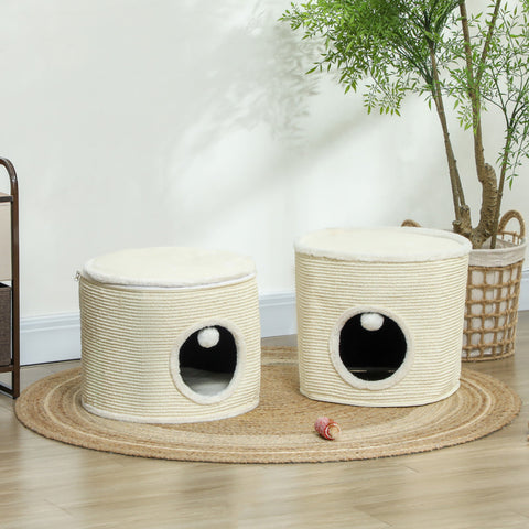 Rootz 3 Tier Cat Scratching Barrel - Cat Tower - Indoor Cat House - Sisal Cover Protects Furniture - Ø42 x 69H cm - Grey