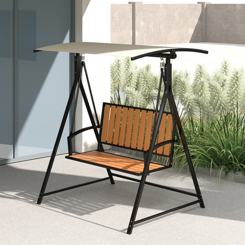Rootz Hollywood Swing Chair - 2-Seater Garden Swing - Outdoor Swing - Adjustable Sunroof - 142cm x 112cm x 162cm - Black