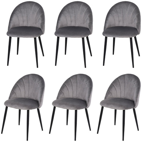 Rootz 6 Piece Dining Chair Set - Shell-Shaped Chairs - Velvet Fabric Chairs - Ergonomic Comfort - 52cm x 54cm x 79cm