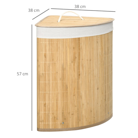 Rootz Bamboo Corner Laundry Basket - Hamper - Clothes Organizer - 55L Capacity - 38x38x57cm Brown & White
