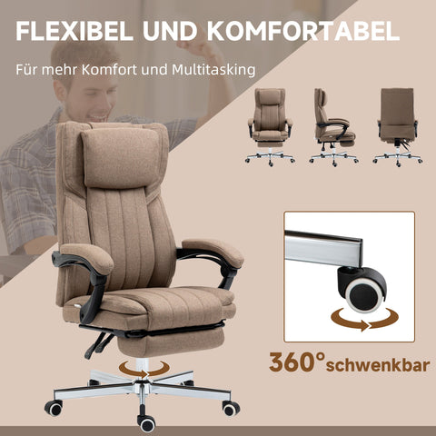 Rootz Office Chair - Executive Chair - Ergonomic Chair - Massage Function - Tilting & Footrest - Linen Look - 65cm x 61cm x 118cm - Brown