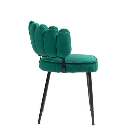 Rootz 2 Piece Set Velvet Dining Chairs - Round Backrest - Upholstered Chairs - Emerald - 58L x 56W x 78H cm - Durable Metal Legs