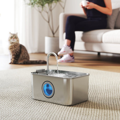 Rootz 3.2L Cat Drinking Fountain - Pet Water Dispenser - Stainless Steel Hydration System - Encourages Drinking - 23cm x 15.4cm