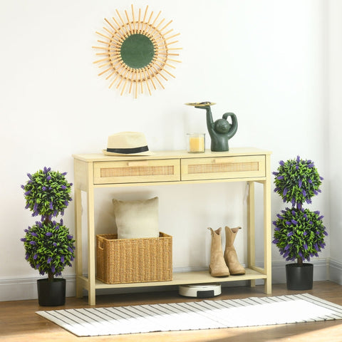 Rootz Set of 2 Artificial Lavender Trees - Indoor Outdoor Decor - Plastic Flowers - Cement Pots - No Maintenance - Ø15cm x 70cm