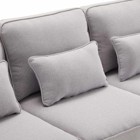 Rootz 4-Seater Linen Sofa - Modern Couch - Comfortable Seating - Adjustable Lumbar Cushions - 264x83x87 cm - Gray