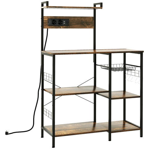 Rootz Kitchen Shelf with Integrated Sockets - Microwave Shelf - Industrial Storage Shelf - Ample Storage - 90x42x130cm