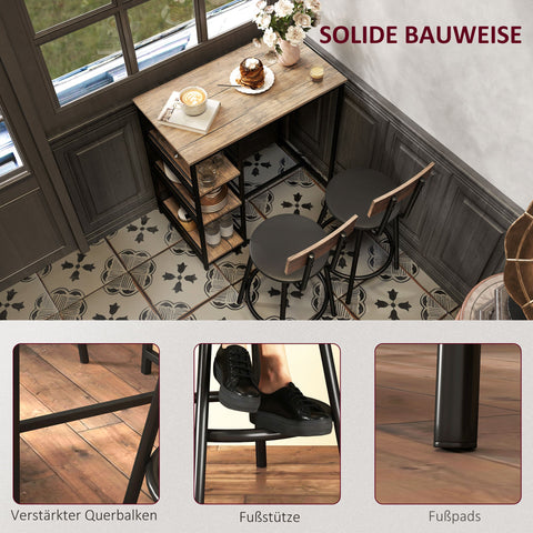 Rootz 3-Part Eating Set with Bar Table - Small Kitchen Set - Space-Saving Dining - Extra Storage, 90 x 50 x 90.5 cm Table, 36 x 47 x 91 cm Chairs