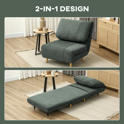 Rootz 2-in-1 Sleeping Armchair Guest Bed - Convertible Sofa - Folding Bed - Adjustable Comfort - 82cm x 89cm x 83cm - Green