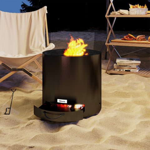 Rootz Fire Bowl - Outdoor Fireplace - Stainless Steel Fire Pit - Portable & Easy Clean - 45cm x 42cm - Black