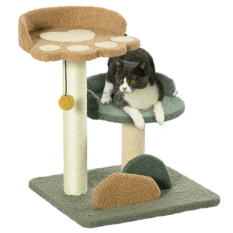 Rootz Small Scratching Post - Cat Scratcher - Feline Play Tower - Ultimate Comfort - Double Beds - Ball Toys - 43W x 39D x 52H cm