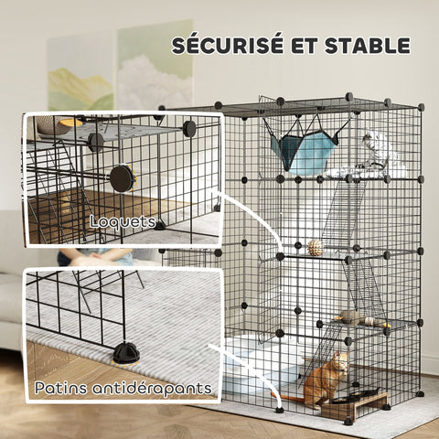 Rootz Katzkage Cat Cage - Indoor Cat Enclosure - DIY Cat Playhouse - Spacious Design - 105cm x 70cm x 140cm