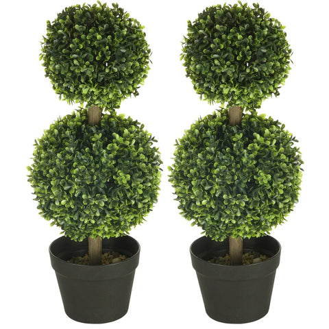 Rootz Set van 2 Kunstbuxus - 2 Buxus - Kunstplanten - Buiten - Woningen - Kantoren - Restaurants - Groen + Bruin + Zwart - 17 cm x 17 cm x 60 cm