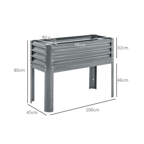 Rootz Raised Bed Plant Bed Planter Box - Garden Planter - Elevated Garden Bed - Weather Resistant - Ergonomic Design - Easy Assembly - 100cm x 45cm x 80cm - Galvanized Steel - Silver