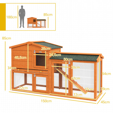 Rootz Small Animal Cage - Outdoor Rabbit Stable - Small Animal Enclosure - Winter-Proof - Safe & Sturdy - 150cm x 45cm x 85cm